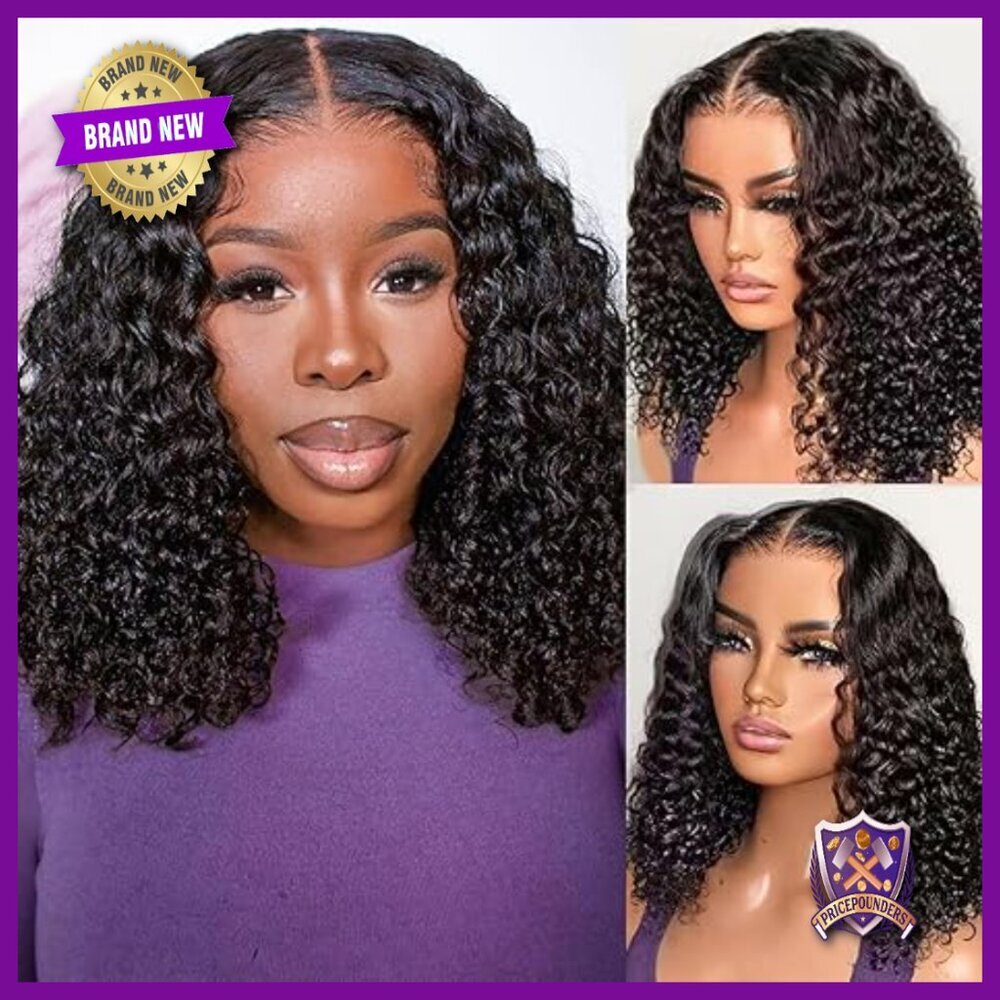 Glueless Lace Front Wig Human Hair Deep Wave Bob 14 Inch